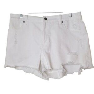 Aerie Womens White Denim Shorts L Distressed Stretch Ripped Cut-Off  Coquette
